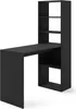 A black desk with shelves attached to the side, shown from a slight angle against a white background. Voir les images du produit