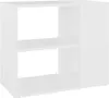 A white, minimalist shelf unit with two open shelves and a closed compartment on the right side. Náhľad obrázku produktu