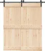 A pair of unfinished wood sliding barn doors with black metal hardware. Náhled obrázku produktu