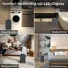 Collage showing an air dehumidifier in different rooms: laundry room, bathroom, living room, and bedroom. Produktbild-Vorschau