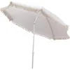 Sonnenschirm Strandschirm Balkon Gartenschirm creme Fransen Produktbild-Vorschau 1