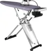 A white ironing board with a white iron on top, set against a white background. Produktbild-Vorschau