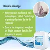 A marketing image showing a product in use and its benefits, with a water wave graphic and a product container. Produktbild-Vorschau