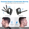 Collage of images showing a Bluetooth headset, its features, and how it looks when worn by people. Podgląd zdjęcia produktu