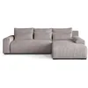 A modern, light gray corduroy sectional sofa with a chaise lounge on the right, shown from the front against a white background. Produktbild-Vorschau