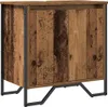 A close-up side view of a wooden cabinet with a metal frame. Náhled obrázku produktu