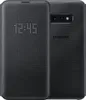 A black Samsung Galaxy S10e flip case with a digital clock display is shown. Produktbild-Vorschau