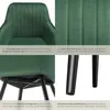 A collage of four images showcasing different aspects of a green velvet armchair. Produktbild-Vorschau