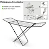 An image showing a black foldable drying rack with instructions on how to set it up and use it. Produktbild-Vorschau