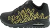 A side view of a black Skechers sneaker with gold heart detailing. Voir les images du produit