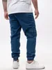 Herren Blau Jigga Wear Stripe Zip Cargo Jeans Jogger Hose M Produktbild-Vorschau 3