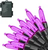 A close-up of purple LED string lights with a battery pack control box. Produktbild-Vorschau