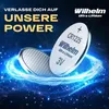 Two coin cell batteries are shown with glowing blue energy effects around them. Produktbild-Vorschau