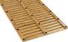 A close-up, angled view of a slatted bamboo mat with black circular feet. Produktbild-Vorschau