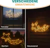 Collage showing a star-shaped light decoration with a trailing tail, displayed in three different settings: on a window, on a wooden wall, and in a garden. Produktbild-Vorschau