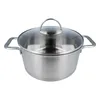 A stainless steel pot with a glass lid and handles, isolated on a white background. Produktbild-Vorschau