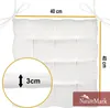 A white square seat cushion with ties, showing dimensions and thickness. Produktbild-Vorschau