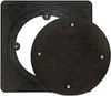 A black manhole cover and its frame are shown on a white background. Produktbild-Vorschau