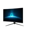 A curved gaming monitor on a stand, displaying a blue logo and abstract graphics. Produktbild-Vorschau