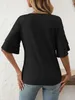 ASKSA T-shirt manches courtes chemisier col V été élégant Voir les images du produit 4