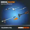 A marketing image showing a modular garden tool system with various attachments. Produktbild-Vorschau