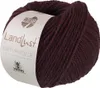 A ball of burgundy yarn with a label. Produktbild-Vorschau