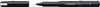 A close-up studio shot of a black fineliner pen with its cap off, showing the tip and part of the barrel. Produktbild-Vorschau