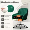 A green office chair with feature callouts. Produktbild-Vorschau