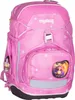 A pink backpack with white stars and character patches. Náhled obrázku produktu