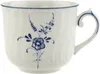 A white ceramic cup with a blue floral design and a blue rim. Anteprima dell’immagine prodotto