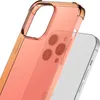 A close-up shot of a transparent red smartphone case on a white background, showing the camera cutout and side buttons. Produktbild-Vorschau