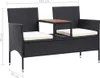 A black rattan garden bench with a small table in the middle, shown from a front-diagonal angle. Náhled obrázku produktu