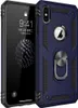 A dark blue iPhone XS Max case with a ring holder is shown next to an iPhone with its screen on. Produktbild-Vorschau