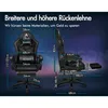 A collage showing two views of a black gaming chair with dimensions labeled. Podgląd zdjęcia produktu