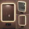 A collage of three images showing a modern LED-lit bathroom mirror with a minimalist design. Anteprima dell’immagine prodotto