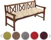 A wooden bench with a beige cushion on it, shown from a slightly elevated diagonal angle. Below the bench are color swatches of different cushion colors.
