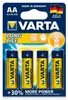A blister pack of four Varta AA alkaline batteries. Anteprima dell’immagine prodotto