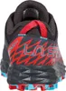 Hinteransicht des La Sportiva Lycan Woman GTX Trailrunning-Schuhs in Schwarz und Rot mit blauen Akzenten. Produktbild-Vorschau