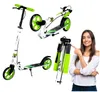 A woman points to a folded scooter, with other views of the scooter shown. Voir les images du produit