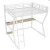 A white metal loft bed with a desk and shelves underneath, shown against a white background. Produktbild-Vorschau