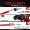 An instructional image showing the three steps to use a crimping tool with ferrules. Produktbild-Vorschau