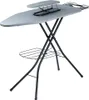 A product shot of a gray ironing board with a black metal frame and an attached sleeve board, set against a white background. Produktbild-Vorschau