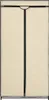 A closed wardrobe with a cream-colored fabric cover and black trim. Produktbild-Vorschau