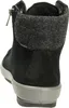 Rear view of a black leather boot with a grey fabric cuff. Anteprima dell’immagine prodotto