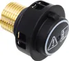 A close-up, angled view of a black and gold safety valve or cap. Voir les images du produit