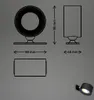 Technical drawings and dimensions of a black cylindrical lamp, with a small image of the actual lamp in the bottom right corner. Anteprima dell’immagine prodotto