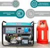 A generator and a propane tank are shown next to each other, with marketing text and icons above. Podgląd zdjęcia produktu