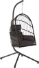 A hanging egg chair with a metal stand, shown against a white background.