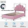 A diagram showing the dimensions and features of a pink bed frame with a shell-shaped headboard. Anteprima dell’immagine prodotto