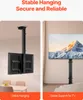 Two images showing a TV mount. The left image shows the TV mount attached to a ceiling, with a TV attached. The right image shows a TV mount attached to the floor, with a TV attached. Podgląd zdjęcia produktu
